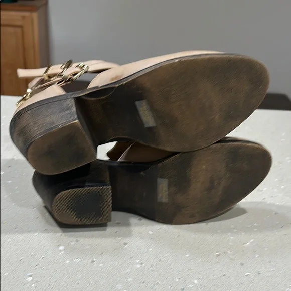 Tan Ankle Boots with Strappy Design and Chunky Heel - Picture 7 of 8